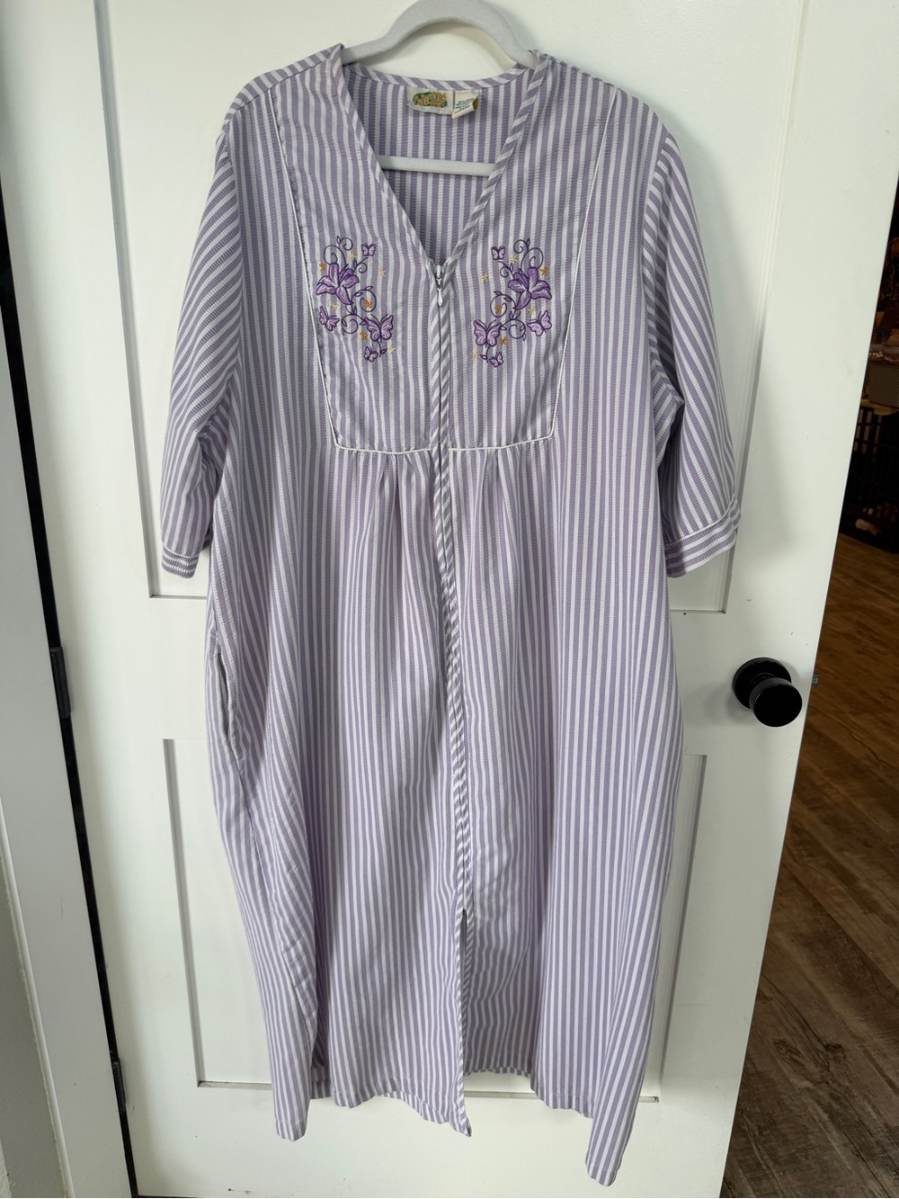 Lavender Striped Embroidered Nightgown - Patio Dress xxl full zip gown